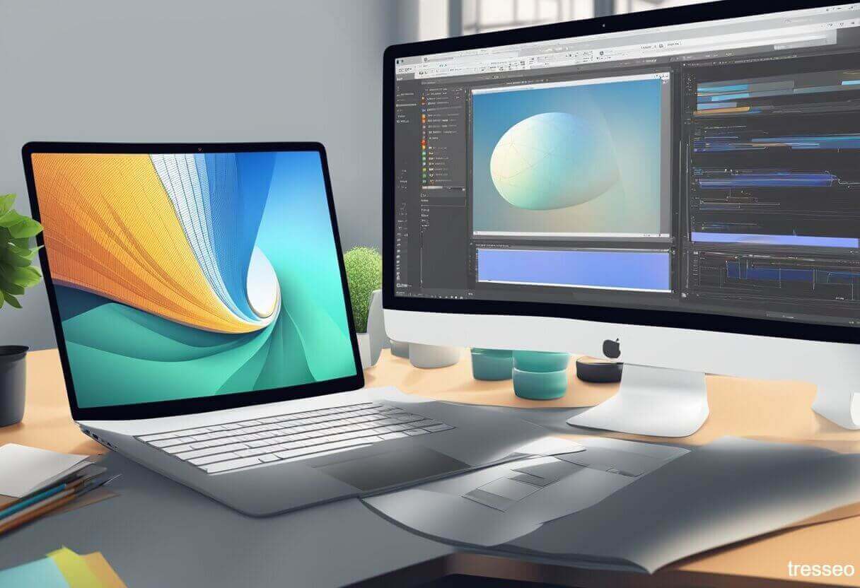An illustration of two computers displaying image optimization for the web