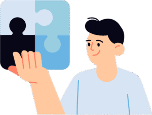 Man smiling as he places a puzzle piece, representing seamless nextcloud hosting setup.