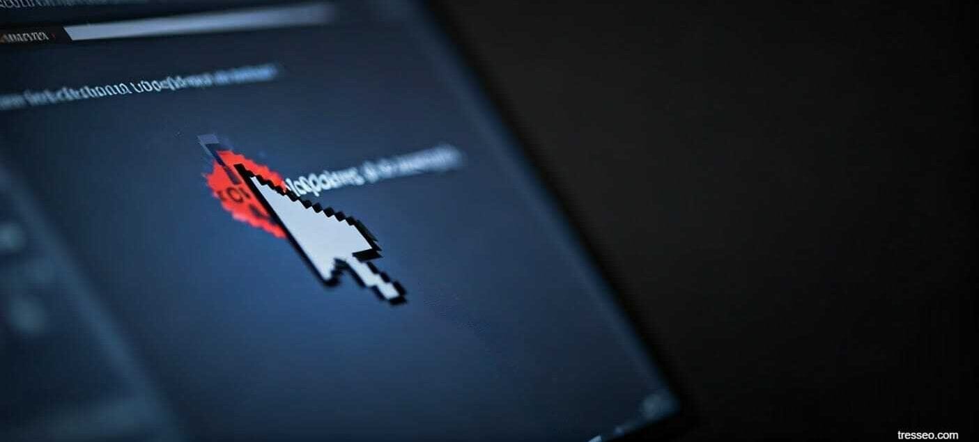 A computer screen illustration displaying a mouse cursor and a red circle overlay depicting how clickjack attempts to trick people