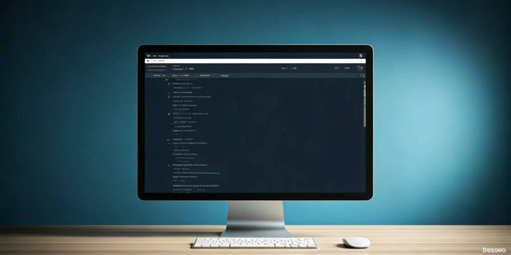 A computer screen displaying a dark mode website or direct admin control panel, the background is blue, and the screen is on a light tan desk
