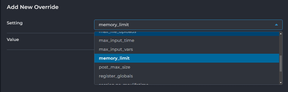 PHP override settings in DirectAdmin