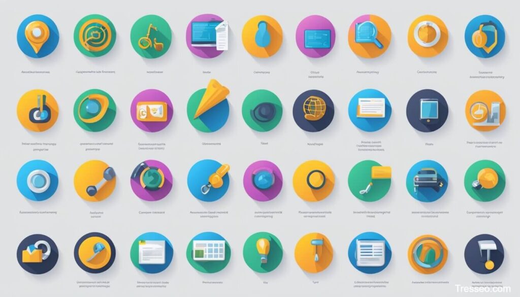 Graphic illustrating web accessibility with icons for visual, auditory, and motor impairments, each icon has an abstract design