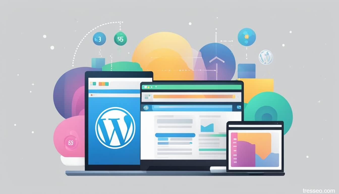 An illustration of several Internet devices displaying WordPress websites
