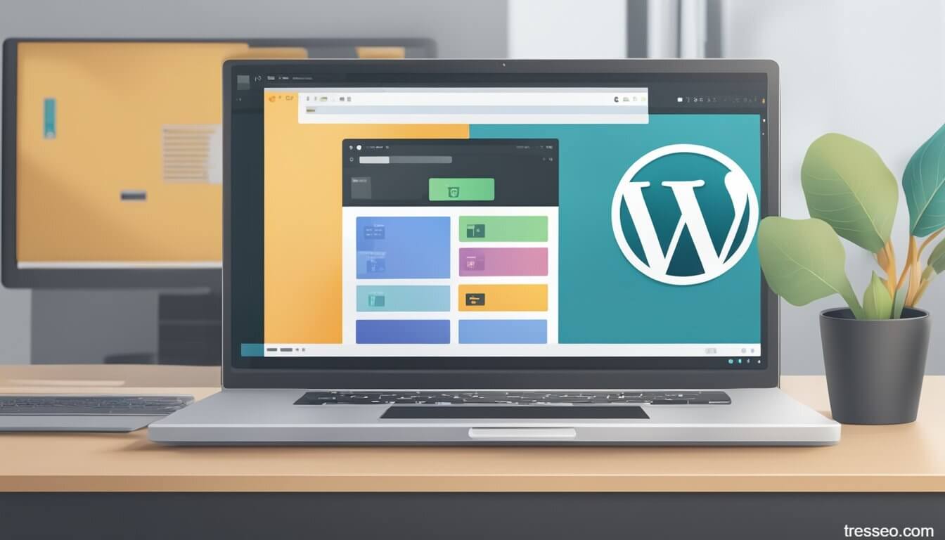 An illustration of a WordPress website on a computer screen with another screen behind it